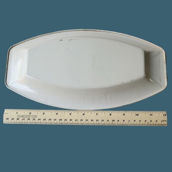 Vintage 1950s Small White French Enamelware Tray with Red and Green Accents - Picture 4 of 4